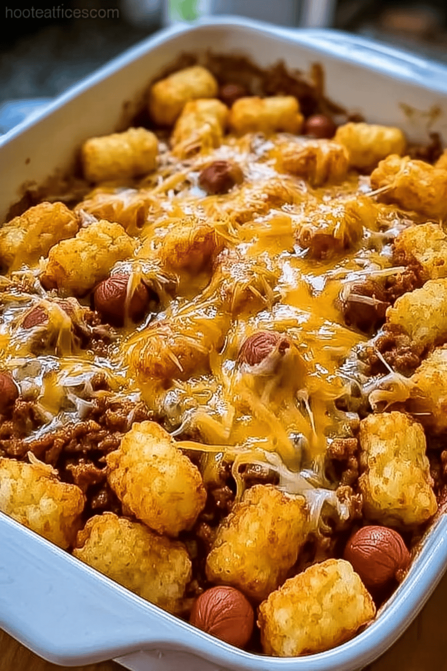 Cheesy Hot Dog Tater Tot Casserole