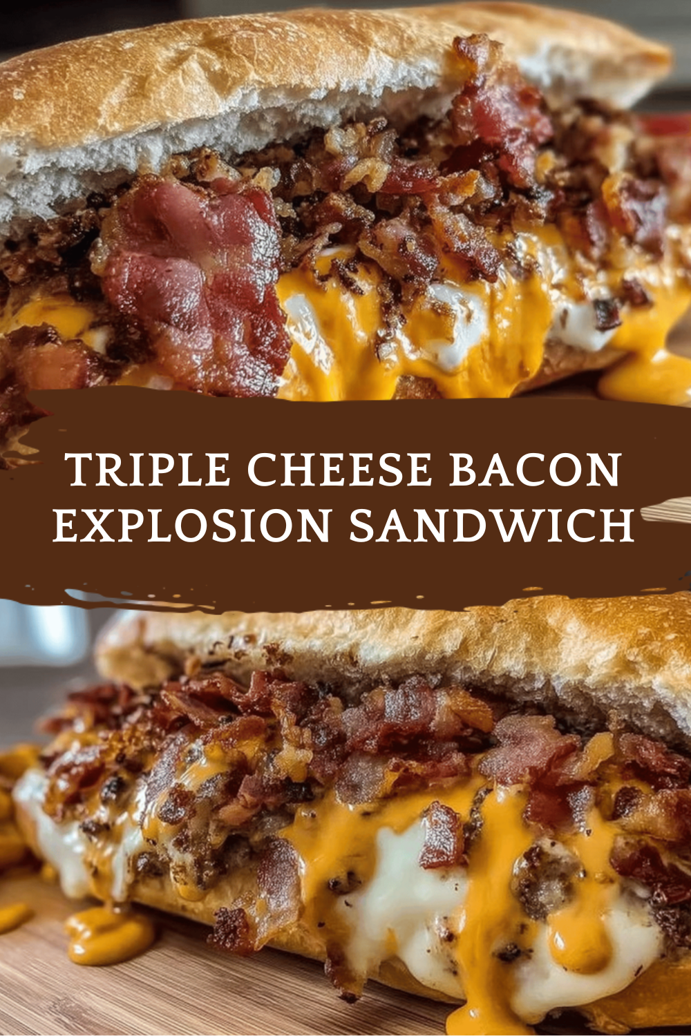Triple Cheese Bacon Explosion Sandwich