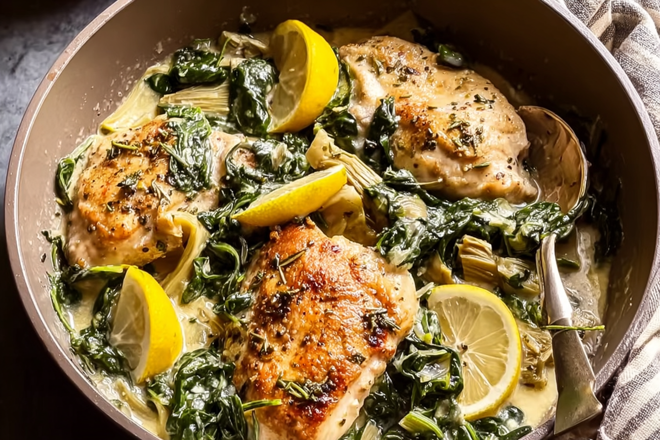 Chicken With Lemon Butter Spinach And Artichokes