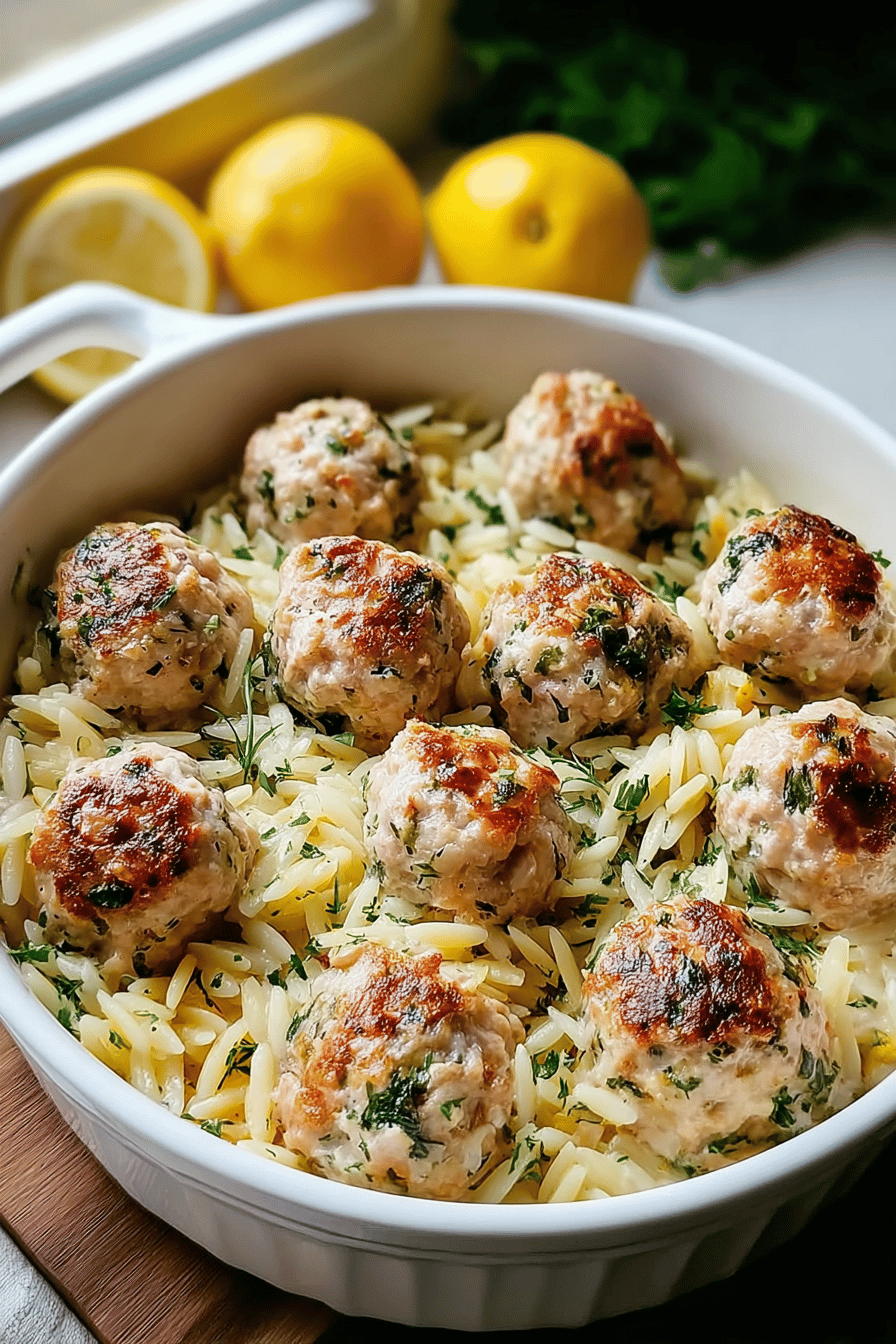 Greek Chicken Meatballs Lemon Orzo