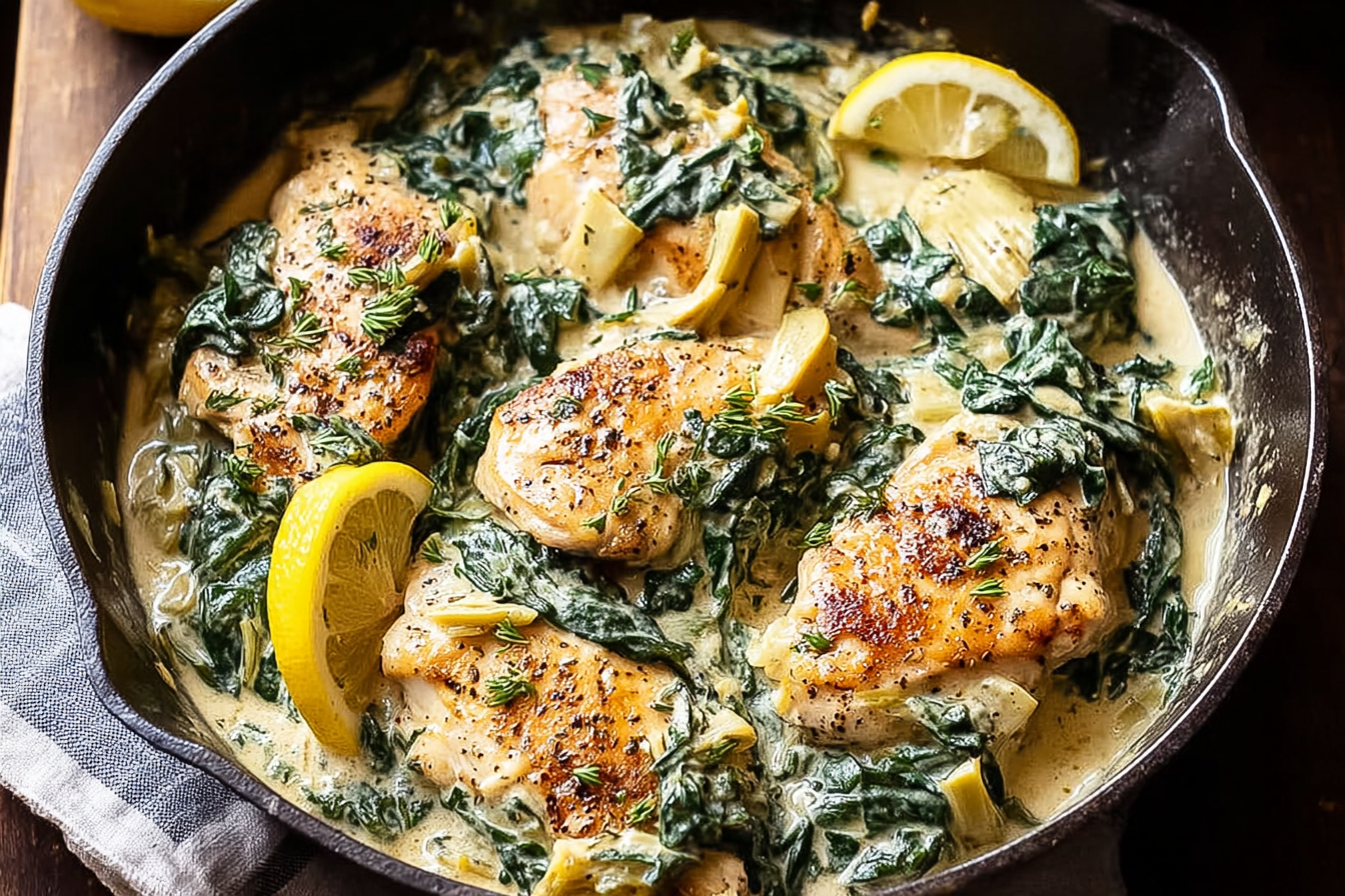 Lemon Butter Spinach Artichoke Chicken