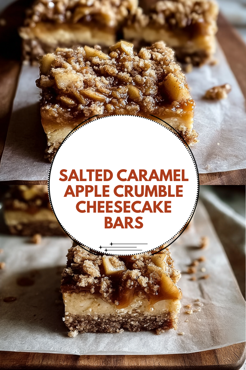 Salted Caramel Apple Crumble Cheesecake Bars