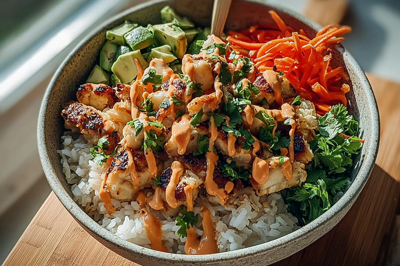 Bang Bang Chicken Bowl Recipe With Spicy Creamy Sauce And Fresh Veggies 6 Bang Bang Chicken Bowl