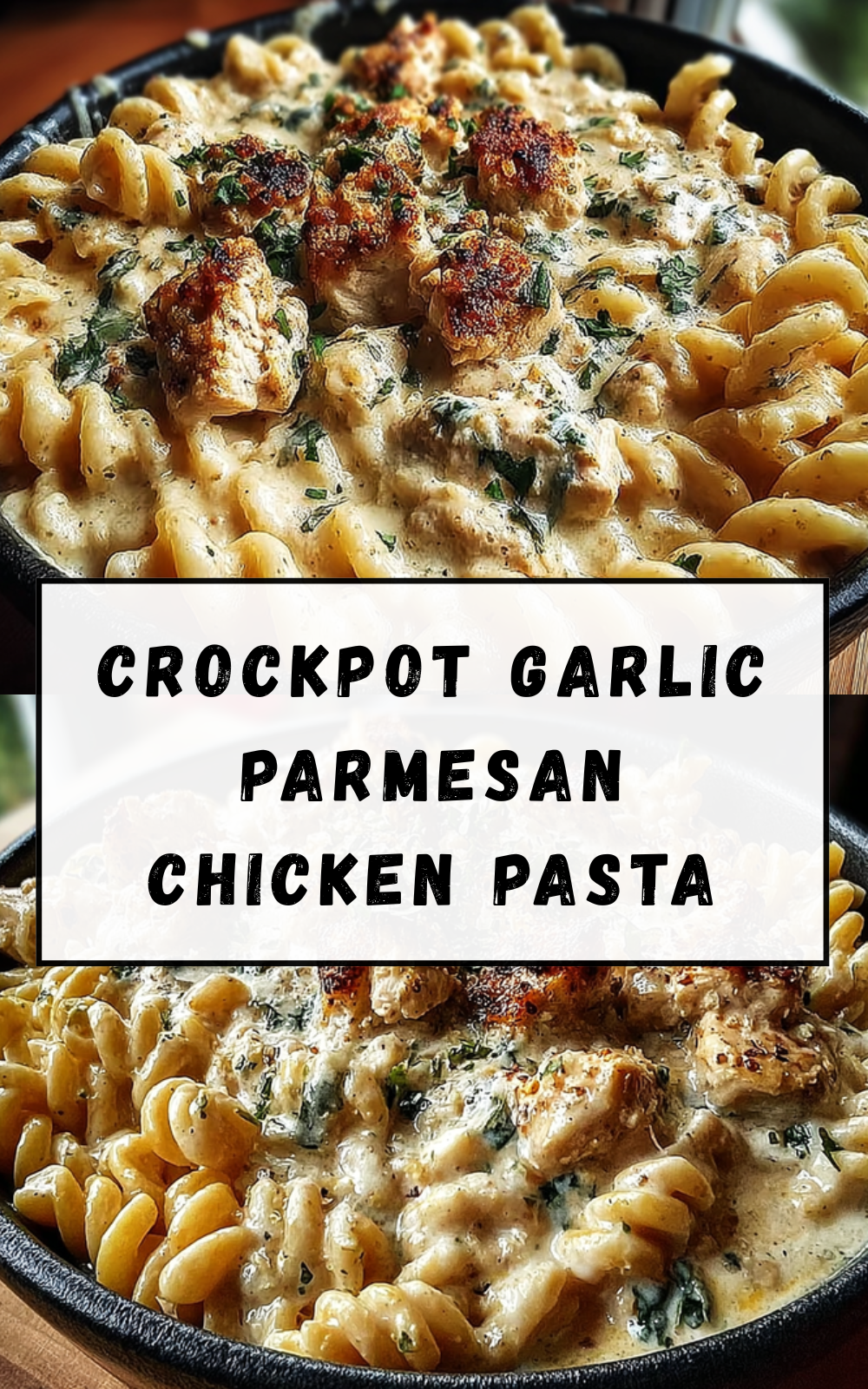 Crockpot Garlic Parmesan Chicken Pasta