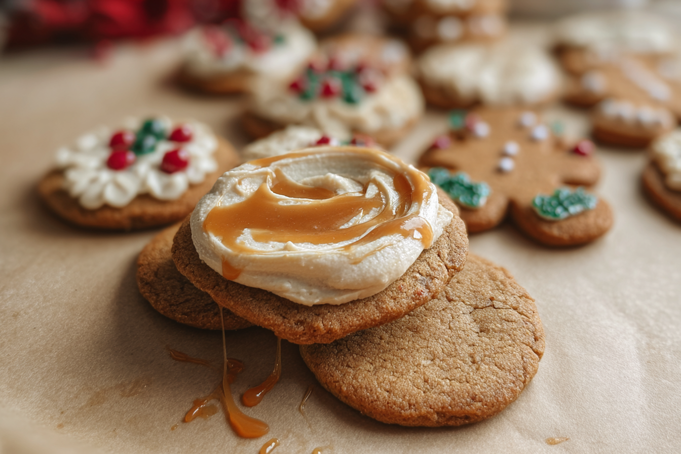 Frosted Caramel Gingerbread Cookies