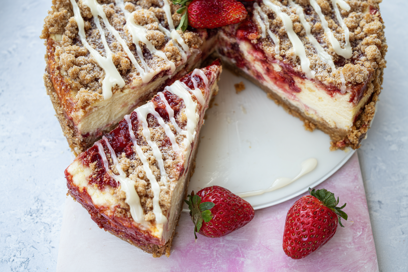 Roasted Strawberry Crumble Cheesecake Recipe