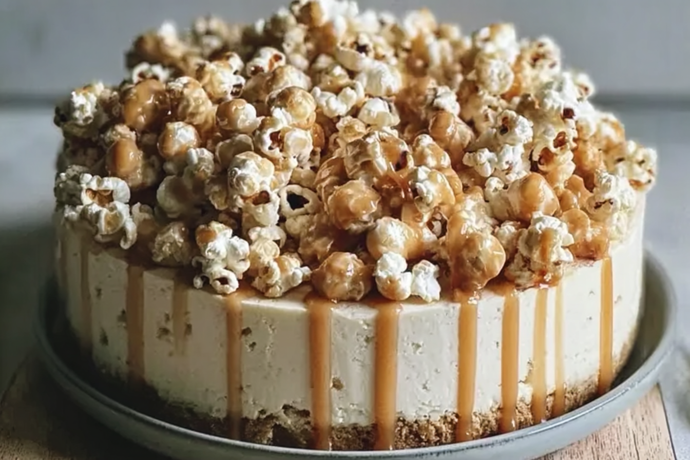 Salted Butterscotch Popcorn Cheesecake