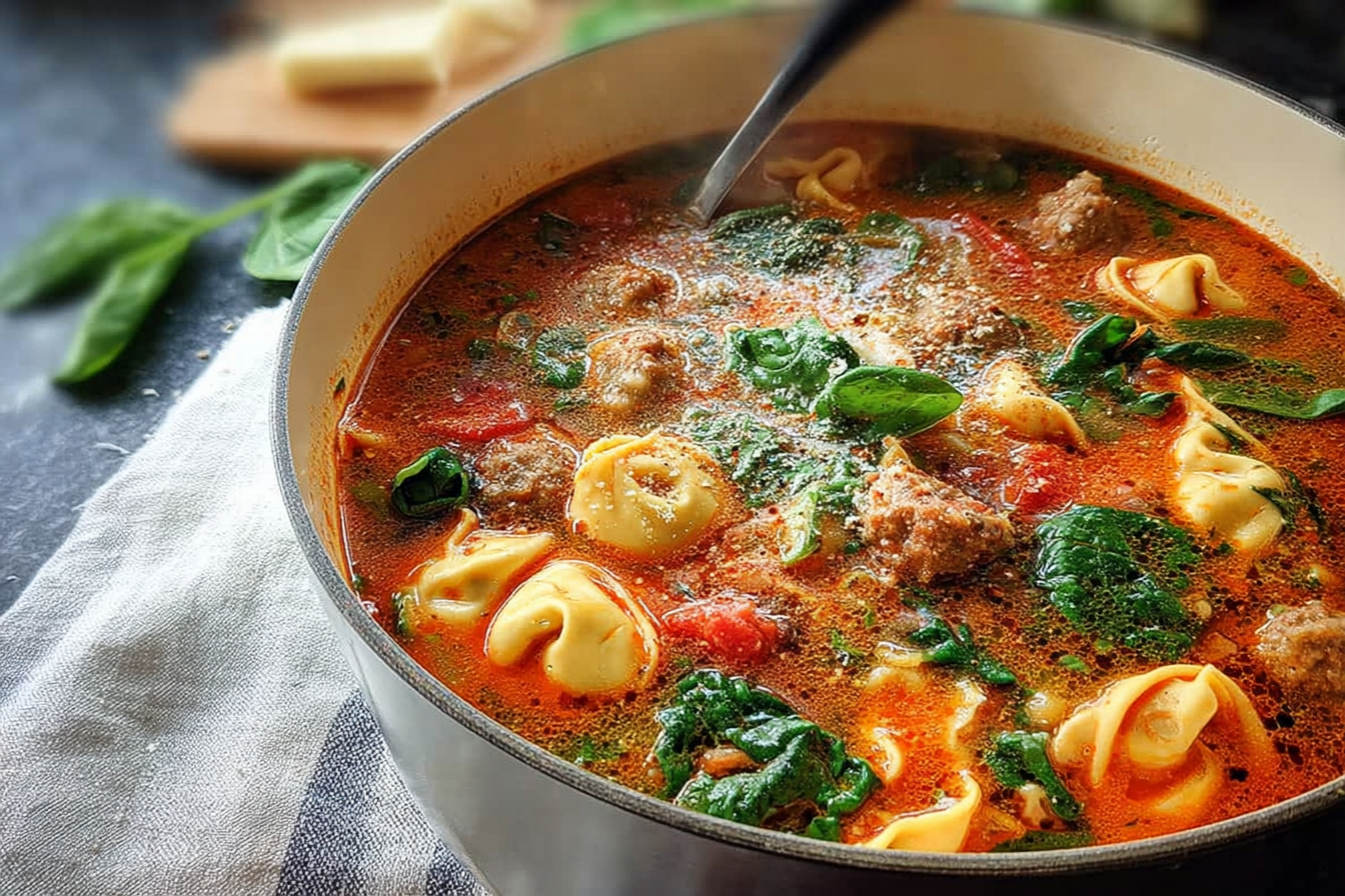 Sausage Spinach Tortellini Soup