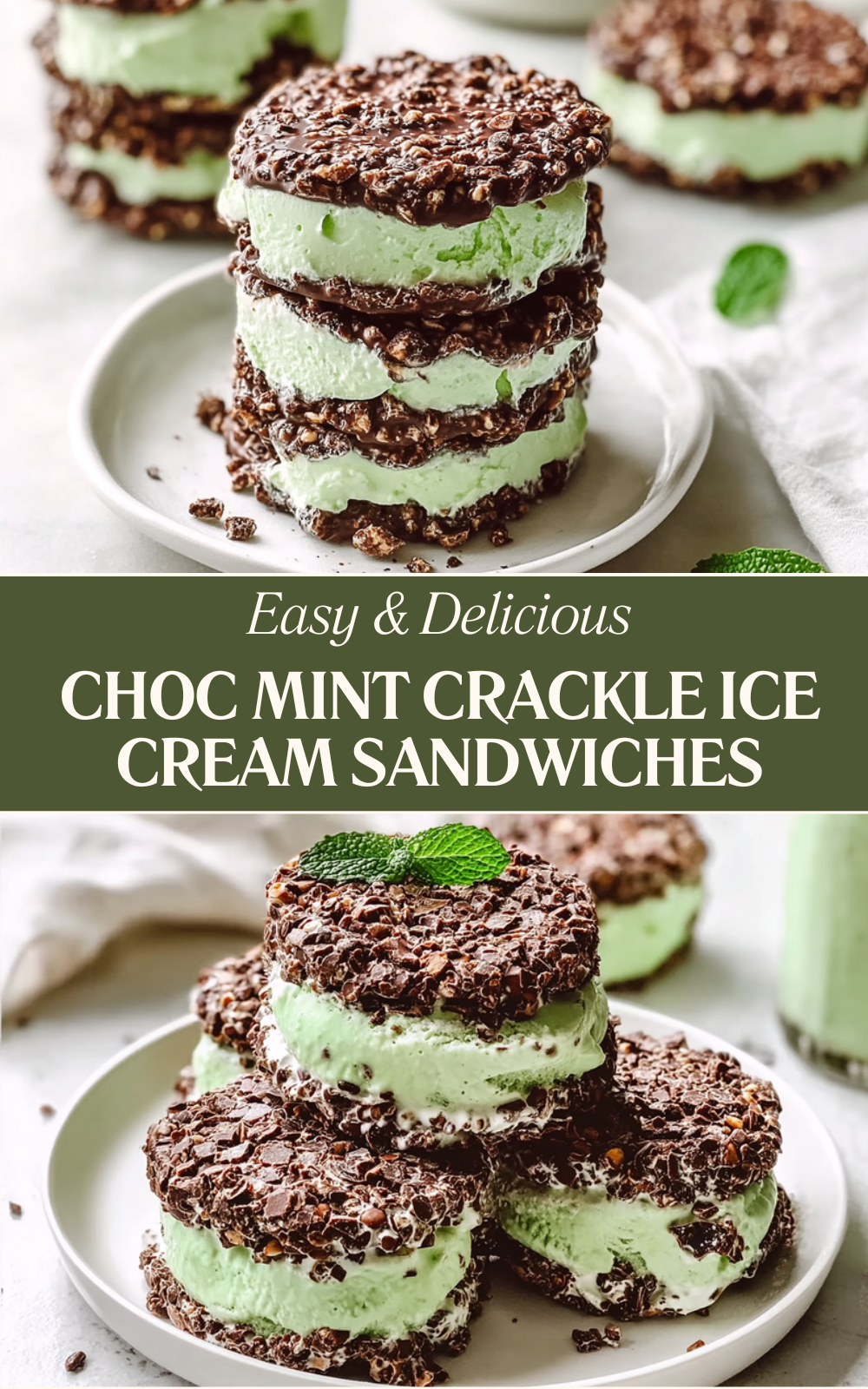 Choc Mint Crackle Ice Cream Sandwiches