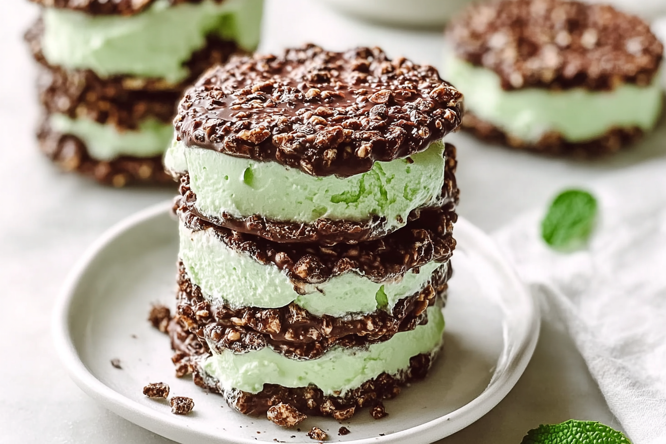 Choc Mint Crackle Ice Cream Sandwiches
