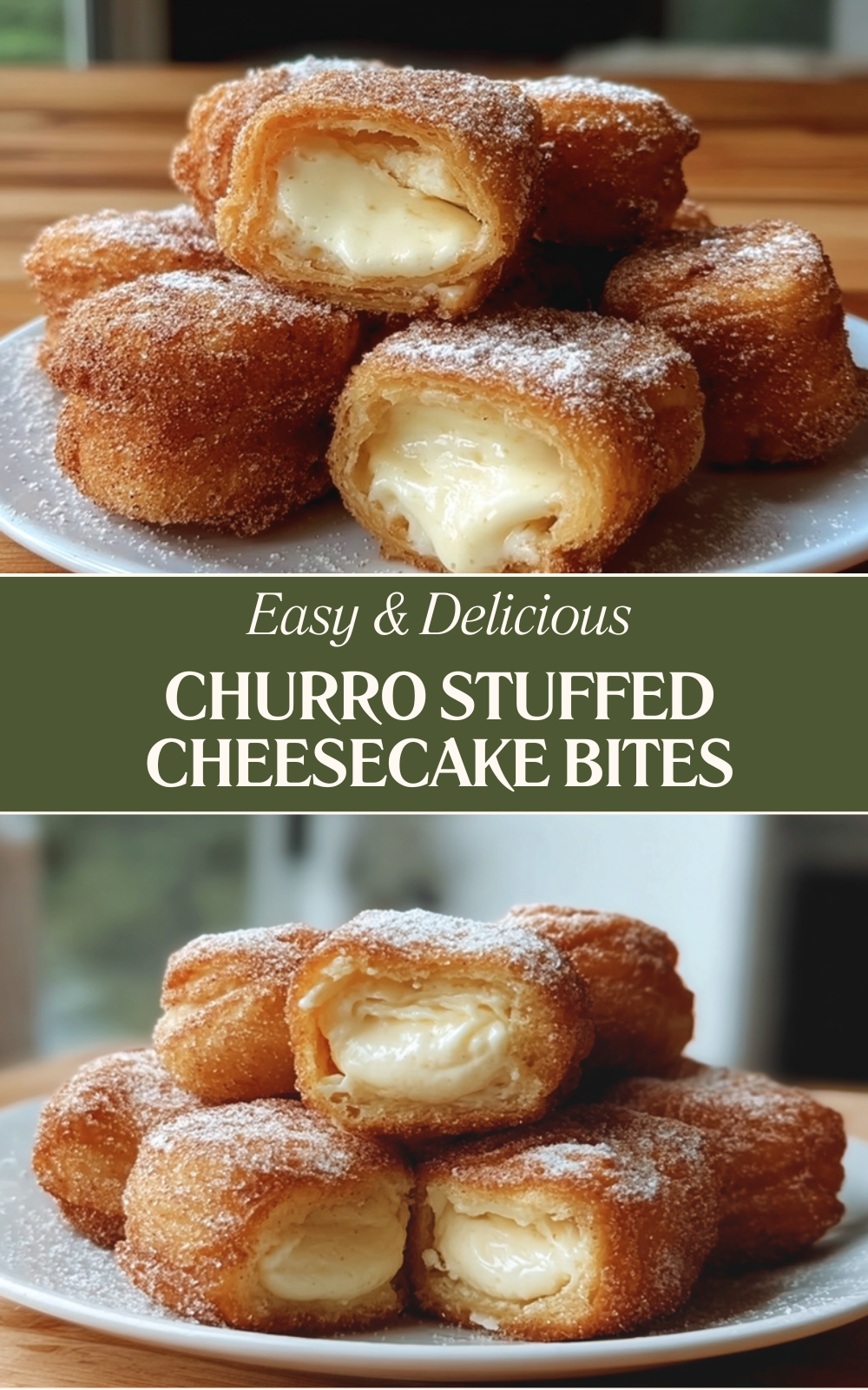 Churro Stuffed Cheesecake Bites