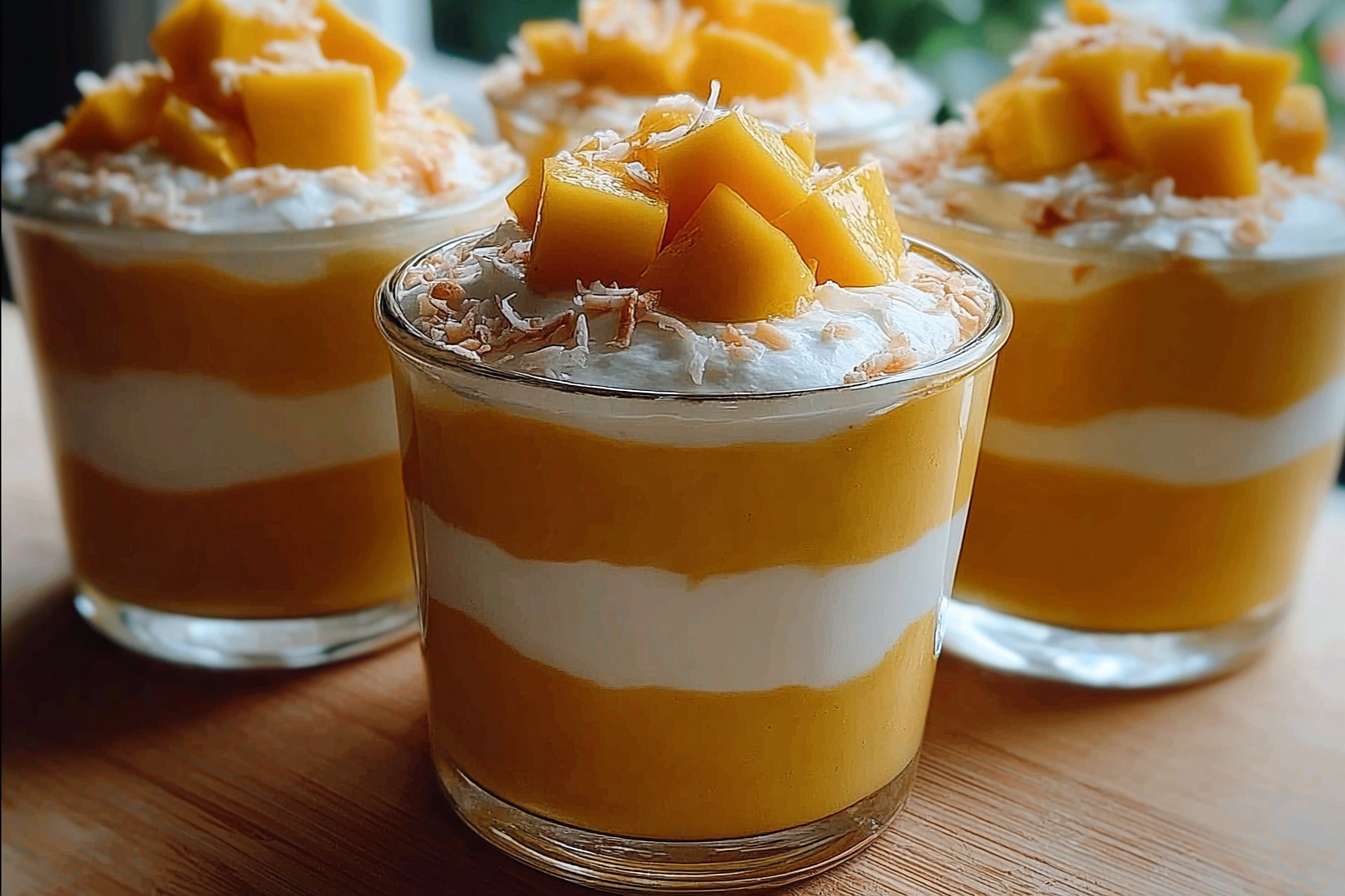 Layered Mango Coconut Pudding Cups
