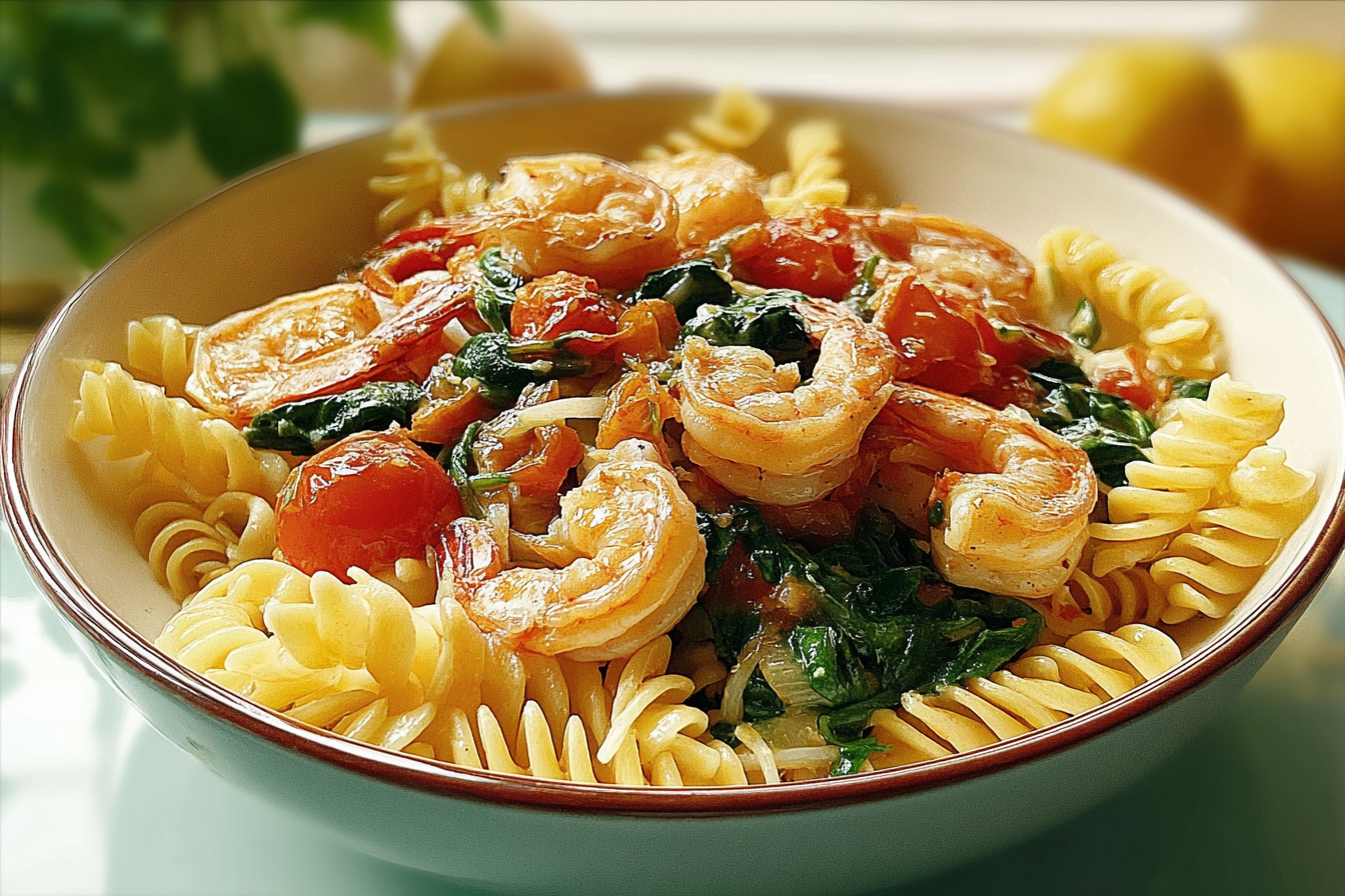 Tomato Spinach Shrimp Pasta Recipe