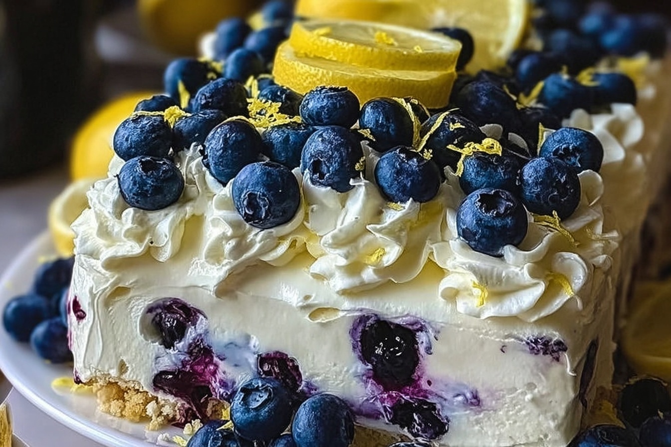 No-Bake Lemon Blueberry Cream Cake