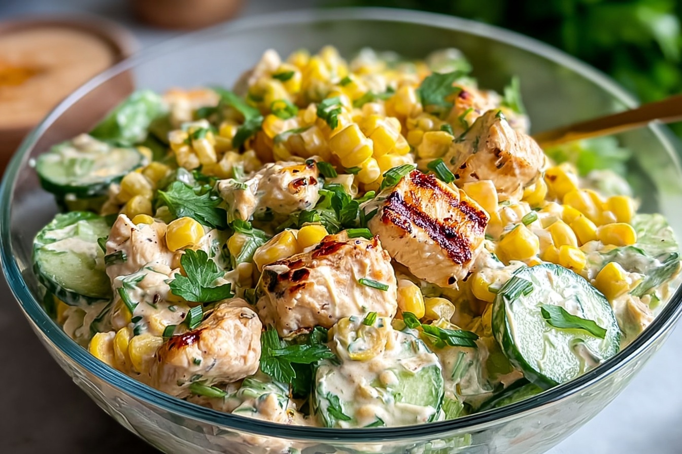 Street Corn Creamy Cucumber Chicken Salad